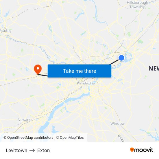 Levittown to Exton map