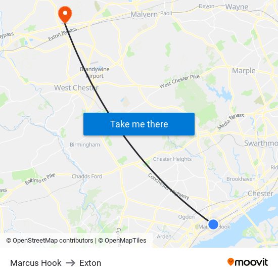 Marcus Hook to Exton map