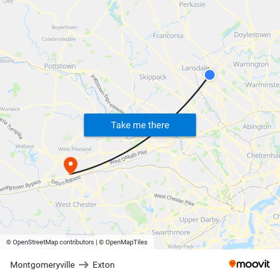 Montgomeryville to Exton map