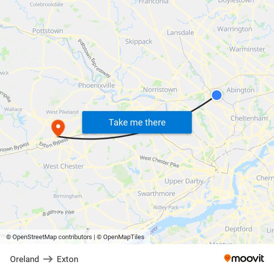 Oreland to Exton map