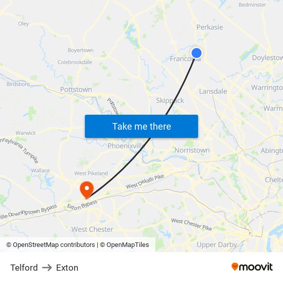 Telford to Exton map