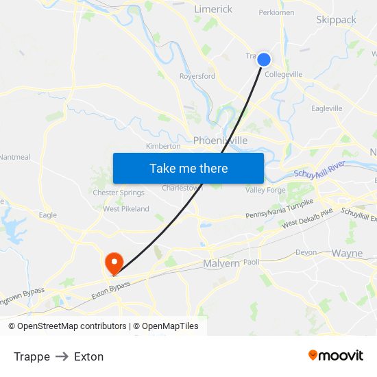 Trappe to Exton map