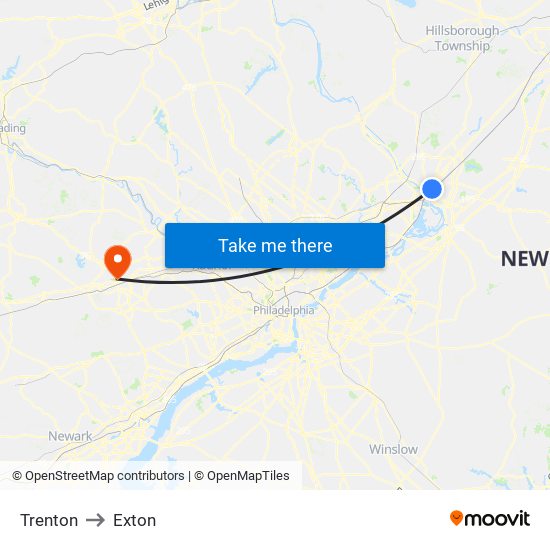 Trenton to Exton map