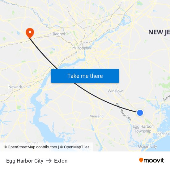 Egg Harbor City to Exton map