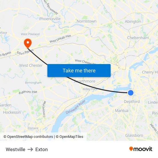 Westville to Exton map