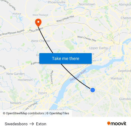 Swedesboro to Exton map