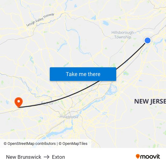 New Brunswick to Exton map