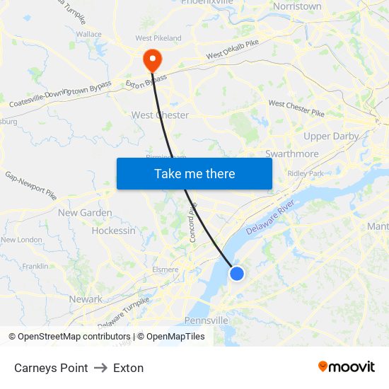 Carneys Point to Exton map