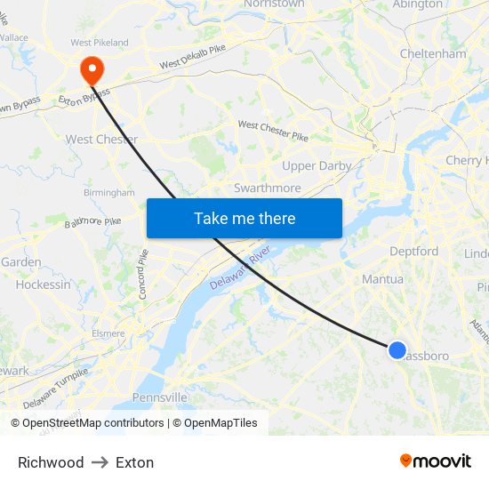 Richwood to Exton map