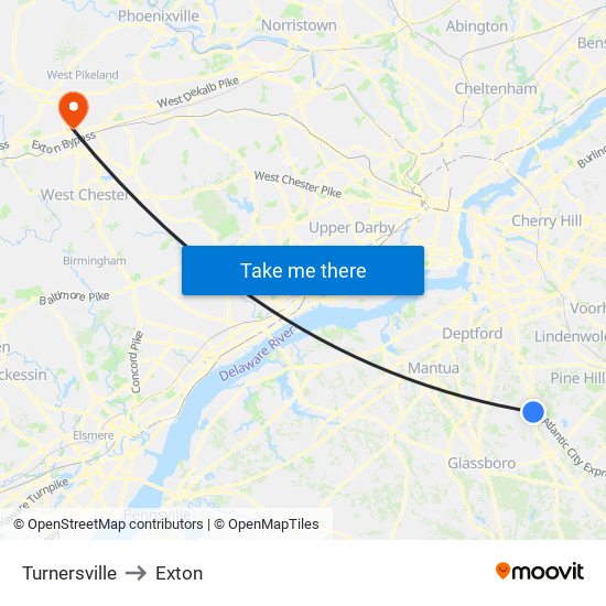 Turnersville to Exton map