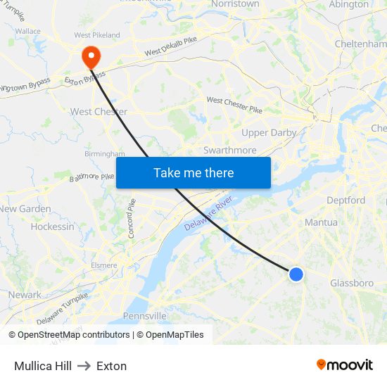 Mullica Hill to Exton map