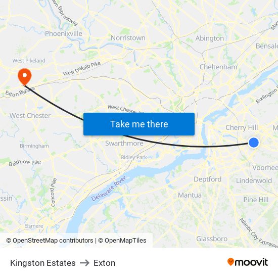 Kingston Estates to Exton map