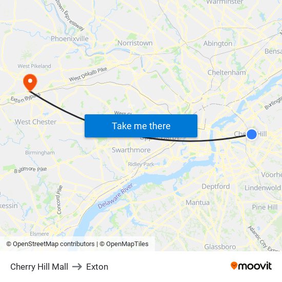 Cherry Hill Mall to Exton map