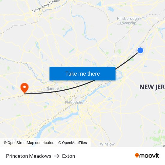 Princeton Meadows to Exton map