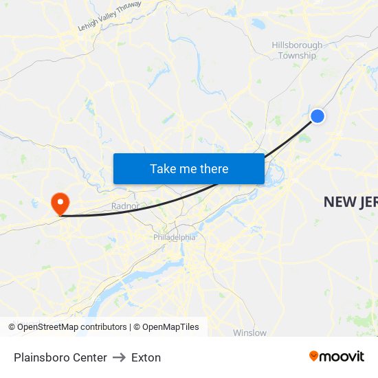 Plainsboro Center to Exton map
