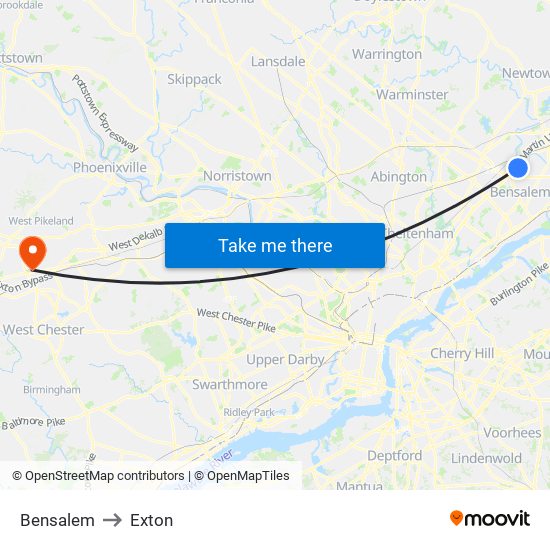 Bensalem to Exton map
