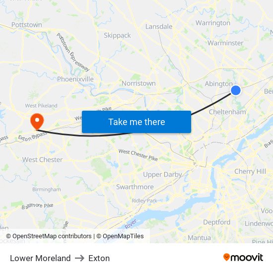 Lower Moreland to Exton map