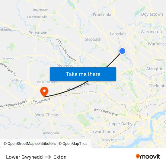 Lower Gwynedd to Exton map