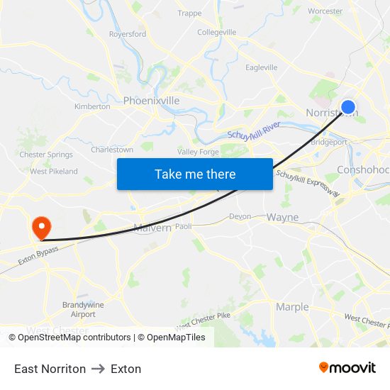 East Norriton to Exton map