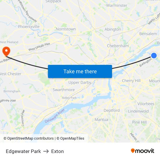 Edgewater Park to Exton map