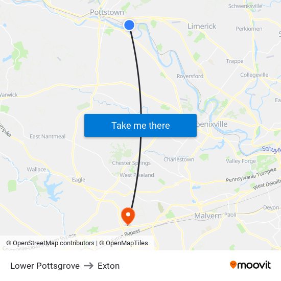 Lower Pottsgrove to Exton map