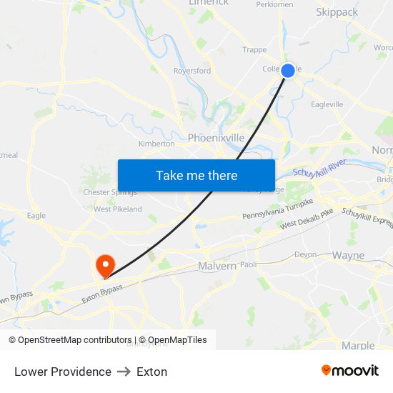 Lower Providence to Exton map
