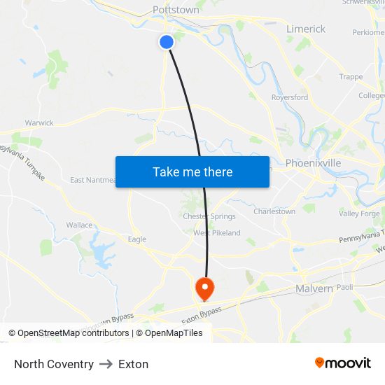 North Coventry to Exton map