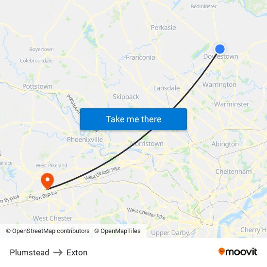 Plumstead to Exton map