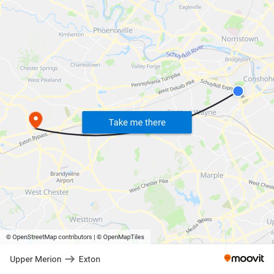 Upper Merion to Exton map