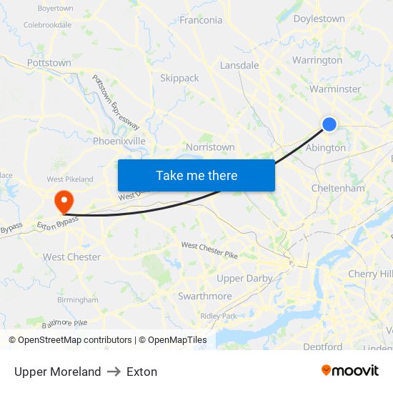 Upper Moreland to Exton map