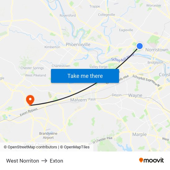 West Norriton to Exton map