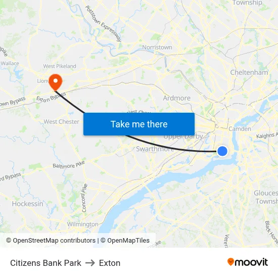 Citizens Bank Park to Exton map