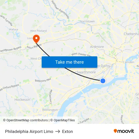 Philadelphia Airport Limo to Exton map