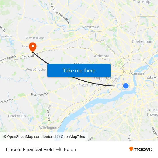 Lincoln Financial Field to Exton map