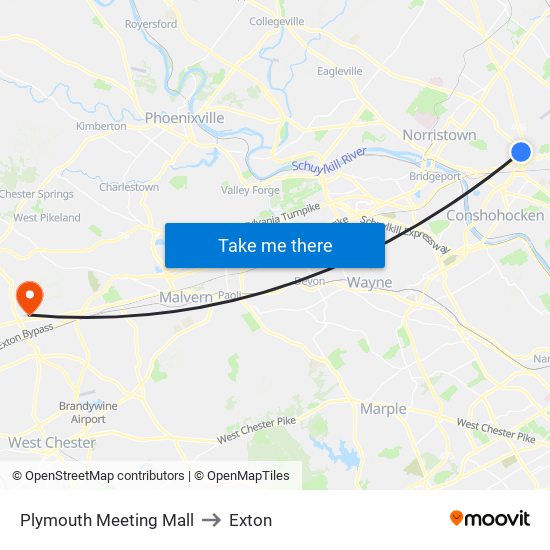 Plymouth Meeting Mall to Exton map