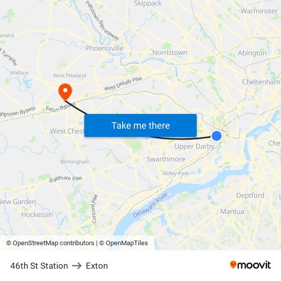46th St Station to Exton map