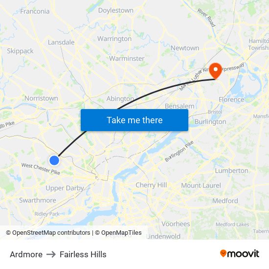 Ardmore to Fairless Hills map