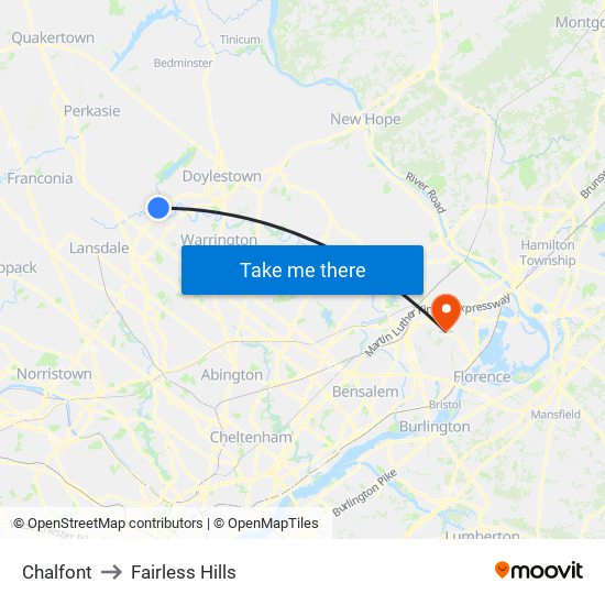 Chalfont to Fairless Hills map