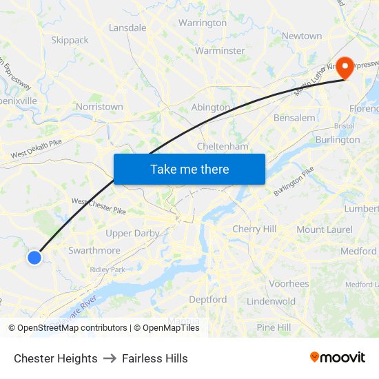 Chester Heights to Fairless Hills map