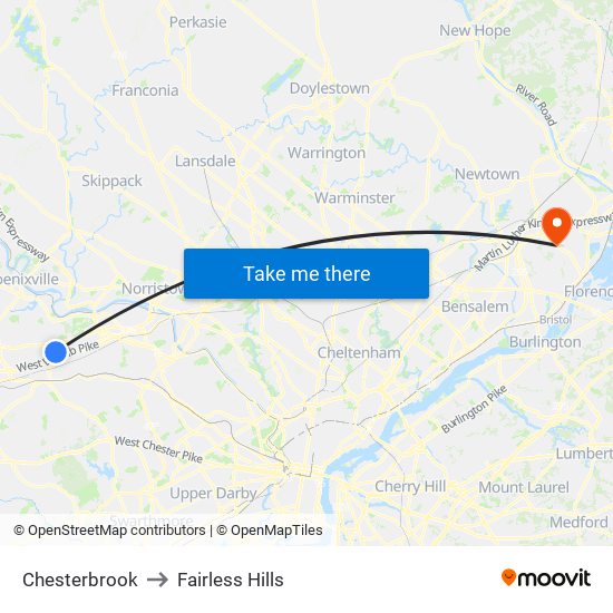 Chesterbrook to Fairless Hills map