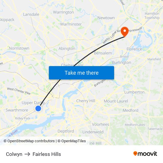 Colwyn to Fairless Hills map