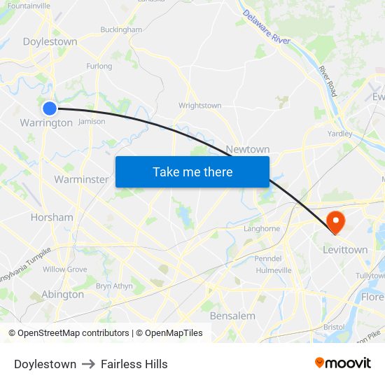 Doylestown to Fairless Hills map