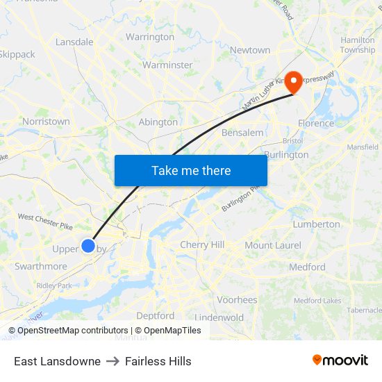 East Lansdowne to Fairless Hills map