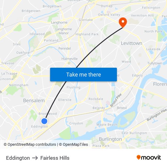 Eddington to Fairless Hills map