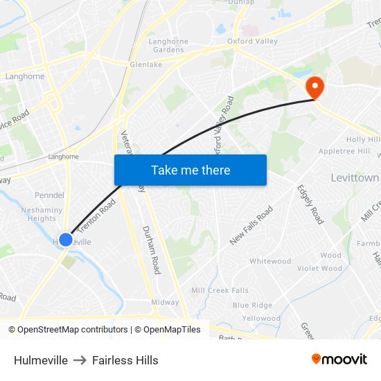 Hulmeville to Fairless Hills map