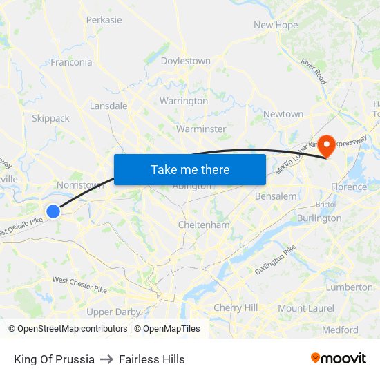 King Of Prussia to Fairless Hills map