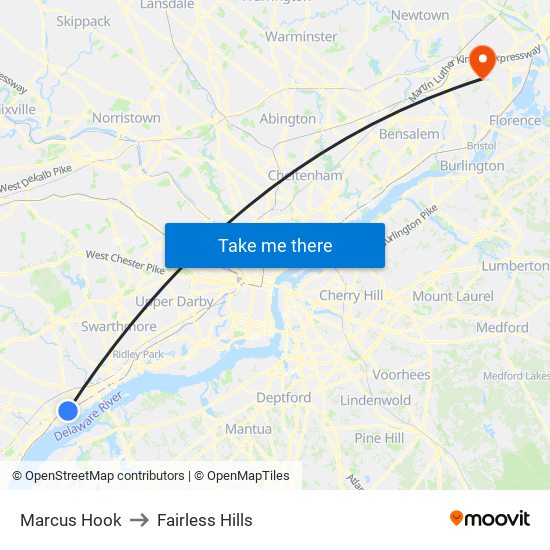 Marcus Hook to Fairless Hills map
