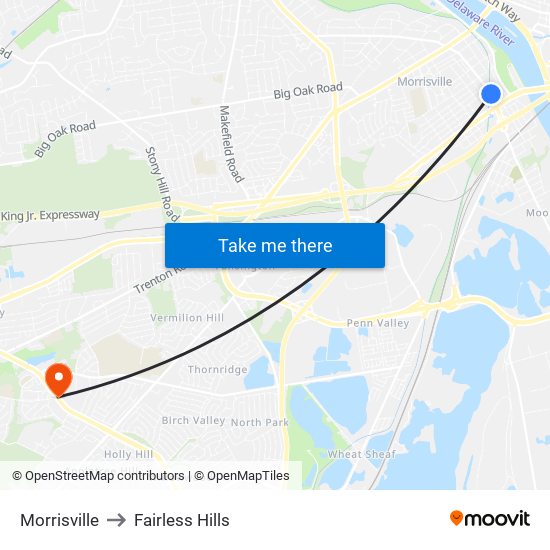 Morrisville to Fairless Hills map