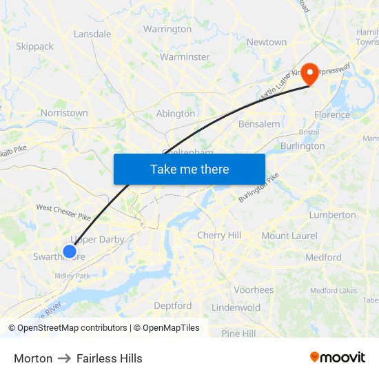 Morton to Fairless Hills map