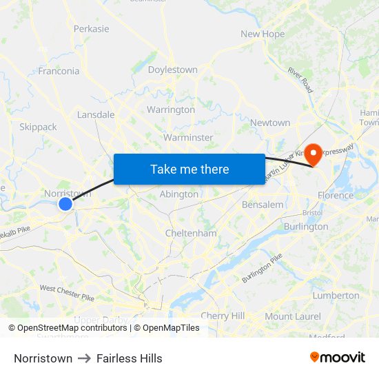 Norristown to Fairless Hills map